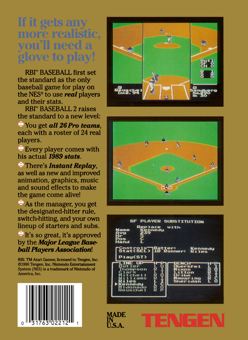 R.B.I. Baseball 2 (Homebrew) — Box back